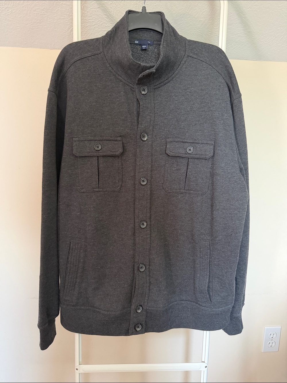 Gap button front cotton blend charcoal grey jacket - size XXL